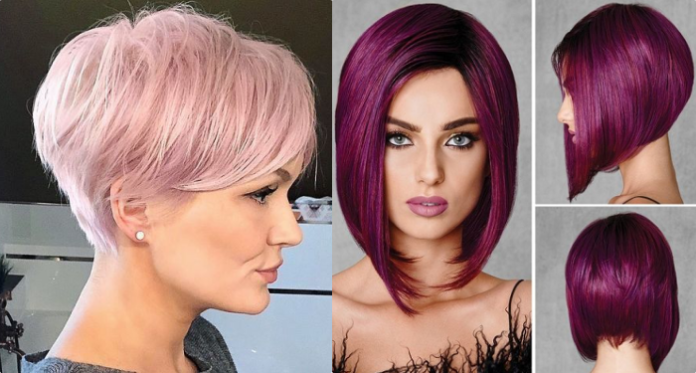 20 glamouröse kurze Frisuren in rosa und lila Farben