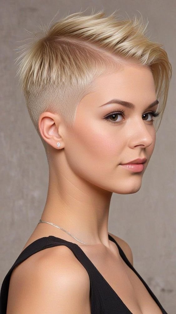 Side-Swept Blond Pixie mit Soft Fade (Face-Framing)